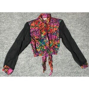 JOULE ENERGY VINTAGE Top Womens XS Sheer Sleeves 80s Fairy USA Made Colorful